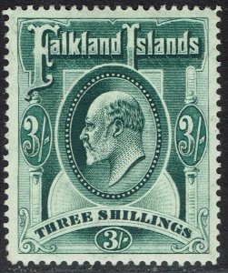 FALKLAND ISLANDS 1904 KEVII 3/-