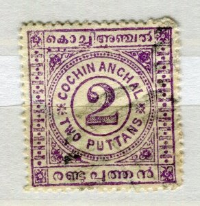 INDIA COCHIN; 1903 early classic Local Numeral issue used SHADE of 2p. value