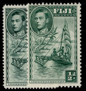 FIJI GVI SG249a + 249b, ½d PERF VARIETIES, LH MINT. Cat £24.