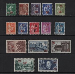 France  #400-414  MNH  1940-41  surcharged stamps