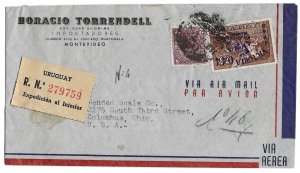 Montevideo, Uruguay to Columbus, Ohio 1947 Registered Air Mail Cover Corner Card