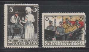 Austria, World War 1 Cinderella Poster Stamps, Roten Kreuz (Red Cross) MH