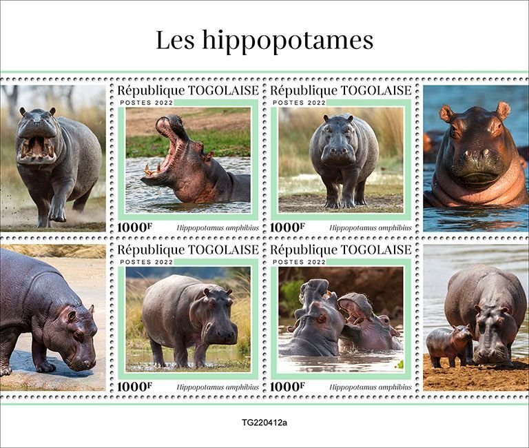 TOGO - 2022 - Hippos - Perf 4v Sheet - Mint Never Hinged