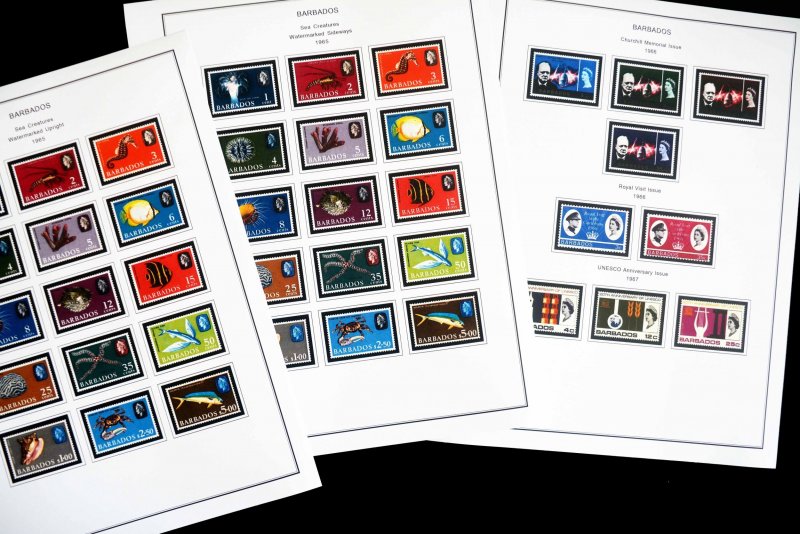 COLOR PRINTED BARBADOS 1852-1966 STAMP ALBUM PAGES (30 illus. pages)