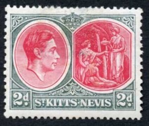 St Kitts-Nevis SG71a KGVI 2d Chalk Surfaced Paper Carmine and Deep Grey M/M