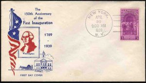 United States First Day Covers #854-15, 1939 3c Washington Inauguration, Holl...