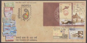 INDIA - 2011 100yrs OF AIR MAIL / INDIPEX - 4V - FDC