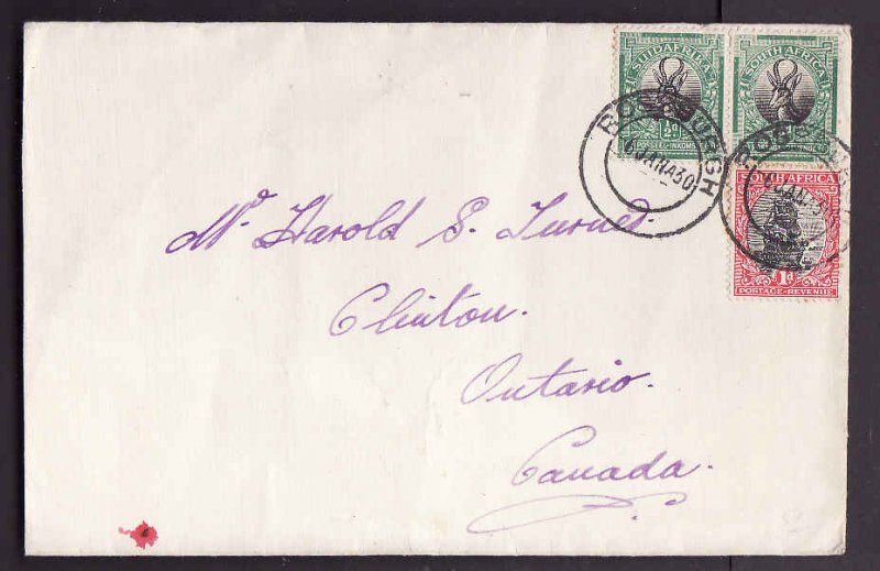 South Africa-cover  #8702-cover-Canada-Rosbourgh 6 Jan 1930-B/S Clinton, Ont Fe