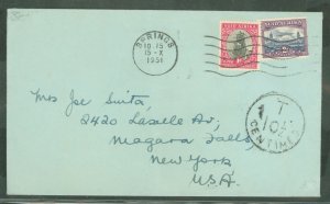 South Africa  South Africa to New York, Oct 15, 1951, Due 10 1/2 centimes, File fold down the middle