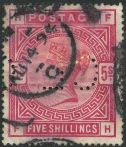 SG181 5/- Crimson Cat 250 pounds Good Used Perfin CL