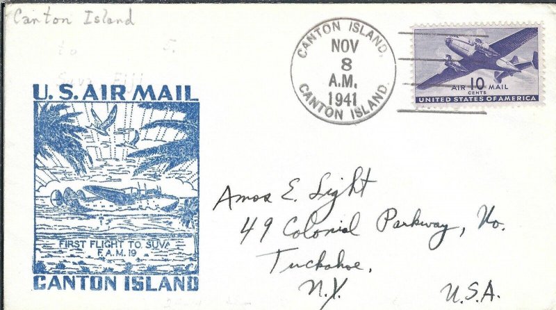 1st Flight Canton, Island to Suva, Fiji 1941 to Tuckahoe, NY (47796)