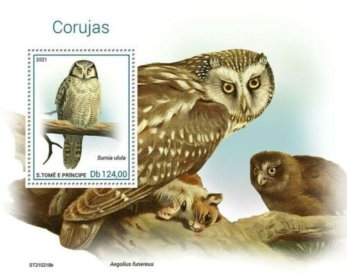 Sao Tome & Principe 2021 MNH Birds on Stamps Owls Northern Hawk Owl 1v S/S 