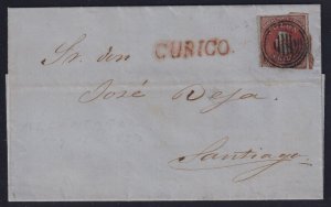 Chile 1857 5c red-brown on blue Colon Folded Letter CURICO Straight-Line