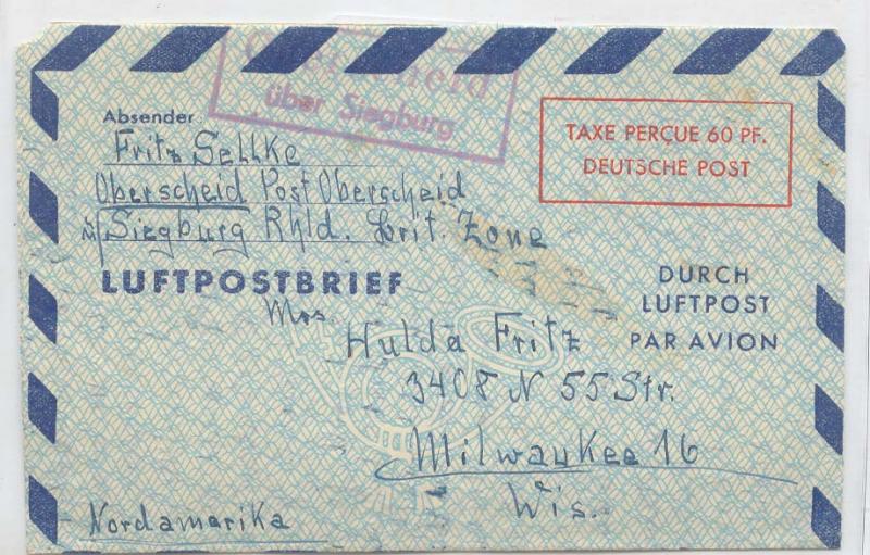 Germany American occupation zone LF 4 aerogram air letter (w