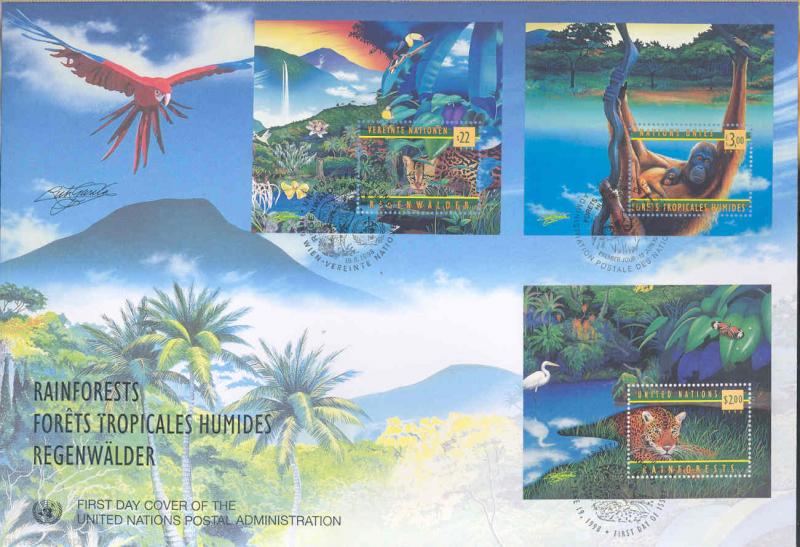 UNITED NATIONS 1998 RAIN FOREST TRIPLE CANCEL FIRST DAY COVER AS SHOWN