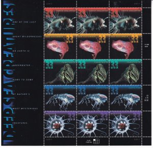 Sc# 3439 / 3443 U.S 33¢ complete 2000 Deep Sea Creatures sheet MNH CV $11.25