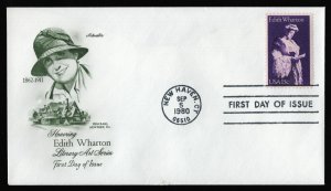 #1832 15c Edith Wharton, Artmaster FDC **ANY 5=FREE SHIPPING**