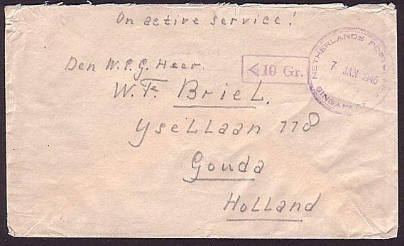 SINGAPORE 1946 cover NETHERLANDS POST OFFICE / SINGAPORE military PO