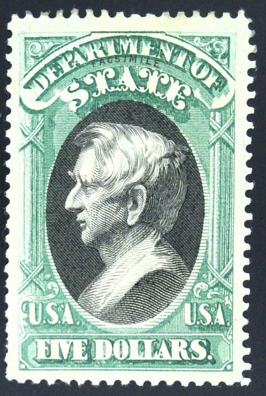 Scott #O69 - $5 Green & Black - Official - State - Seward - Thin - FACSIMILE