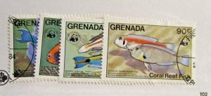 GRENADA Scott #1211-14 Θ used Fish, marine life, stamp set ,very fine