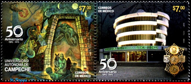 2942 2943A MEXICO 2015 CAMPECHE UNIVERSITY, EDUCATION, ART, ARCHITECTURE, MNH