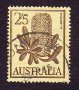 Australia 1960 Sc#329, SG#325 2/5 Buff Brown Maize Banksia Flora USED-F-VF-NH.