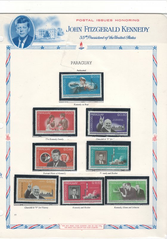 PARAGUAY 1965 KENNEDY #911 - 918 + #918A MNH C.V. $28.75