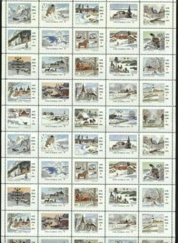 Sweden. Christmas Seal 1990/91 Mnh. Full Sheet Folded. Winter. Lighthouse,Birds 