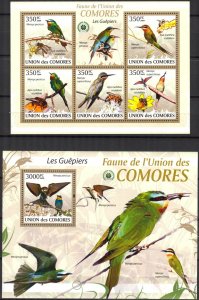 Comoro Islands 2009 Birds Bee-Eaters Sheet + S/S MNH
