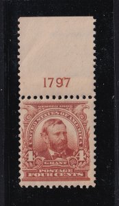 1903 Grant 4c brown Sc 303 MH with OG plate number Hebert CV $160 (QA