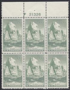 747 Plate block of 6 NP National Park 8cent Zion Park Utah