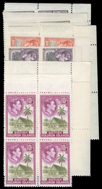 Solomon Islands #67-79 Cat$400, 1939-51 George VI, complete set in blocks of ...