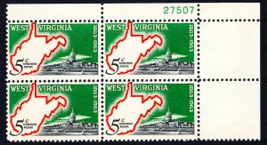 US 1232 MNH VF 5 Cent West Virginia Plate Block of 4 UR #27507
