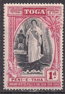 Toga Tonga 1944 KGV1 1d Black & Carmine Silver Jubilee Umm SG 83 ( K717 )