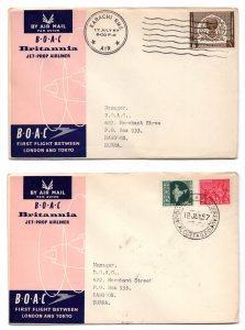 INDIA 1957 TWO FIRST FLIGHT COVERS KARACHI & CALCUTTA TO BURMA ON B.O.A.C JET