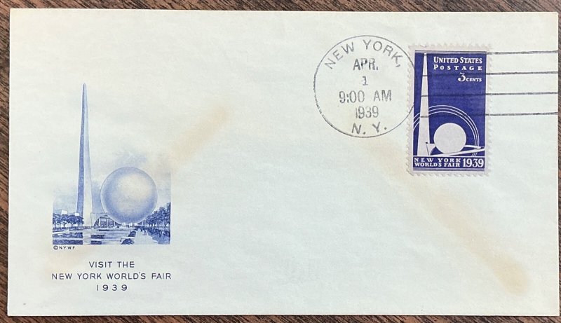 853 1st Artcraft Cachet New York World’s Fair FDC 1939