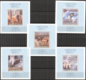 {355} Guinea -Bissau 2009 Global Warming Animals 5 S/S Deluxe MNH**