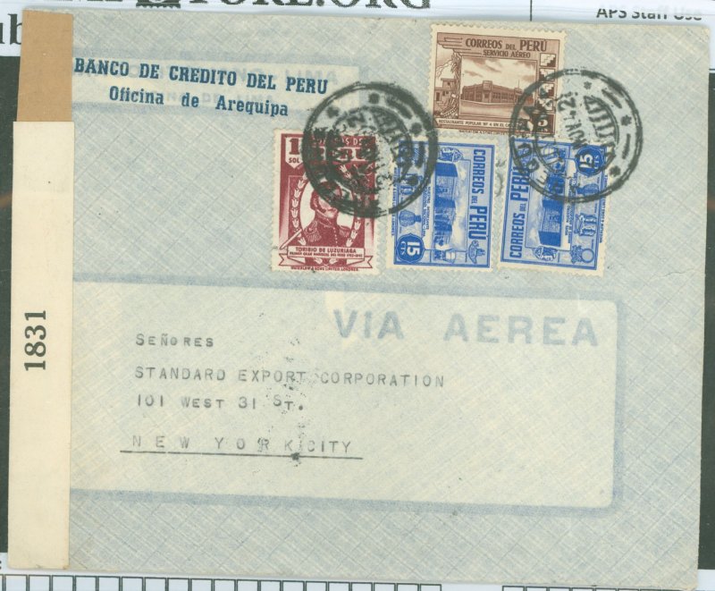 Peru  Peru - Arequipa, 21 November 1942 to New York, Censored