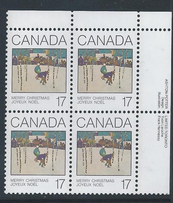 Canada #871 UR PL BL Christmas 1980 - Cards 17¢ MNH29