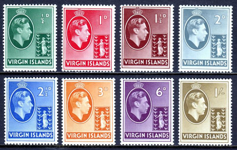 VIRGIN ISLANDS — SG 110//117 — 1938 KGVI ISSUE — CHALKY PAPER — MH — SG £43