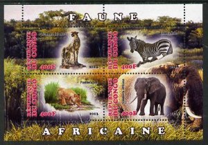 CONGO B. - 2013 - African Animals #1 - Perf 4v Sheet - Mint Never Hinged