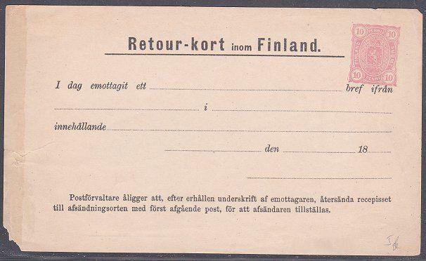 FINLAND early 10p Return Card - RETOUR-KORT fine unused....................53817