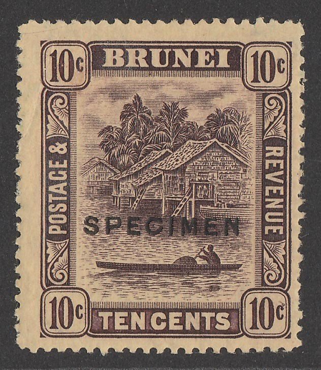 BRUNEI : 1908 View 10c SPECIMEN, wmk Mult crown.