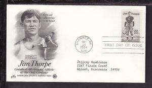 US 2089 Jim Thorpe 1984 PCS Typed FDC 