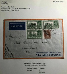 1939 Kallakurichi India Airmail Cover To Konnersreuth Germany Via Air France