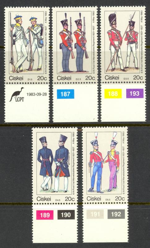 SOUTH AFRICA CISKEI 1983 MILITARY UNIFORMS Set Scott No. 63a-63e MNH