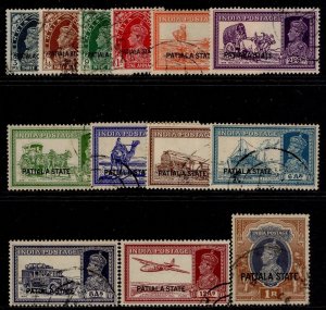 INDIAN STATES - Patiala GVI SG80-92, 1937-38 SHORT set to 1r, FU. Cat
