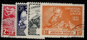 NORTHERN RHODESIA GVI SG50-53, anniversary of UPU set, FINE USED. Cat £11.