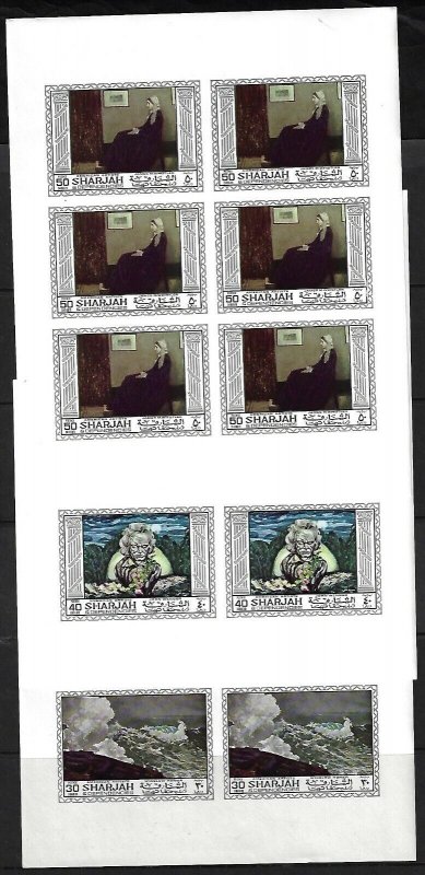 UAE SHARJAH 1968 AMERICAN CLASSIC PAINTINGS Mi 448B 453B EIGHT FULL IMPERF SHEET