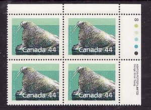 Canada-Sc#1171i-Unused NH 44c Atlantic Walrus-plate block UR-id2-Slater paper-19